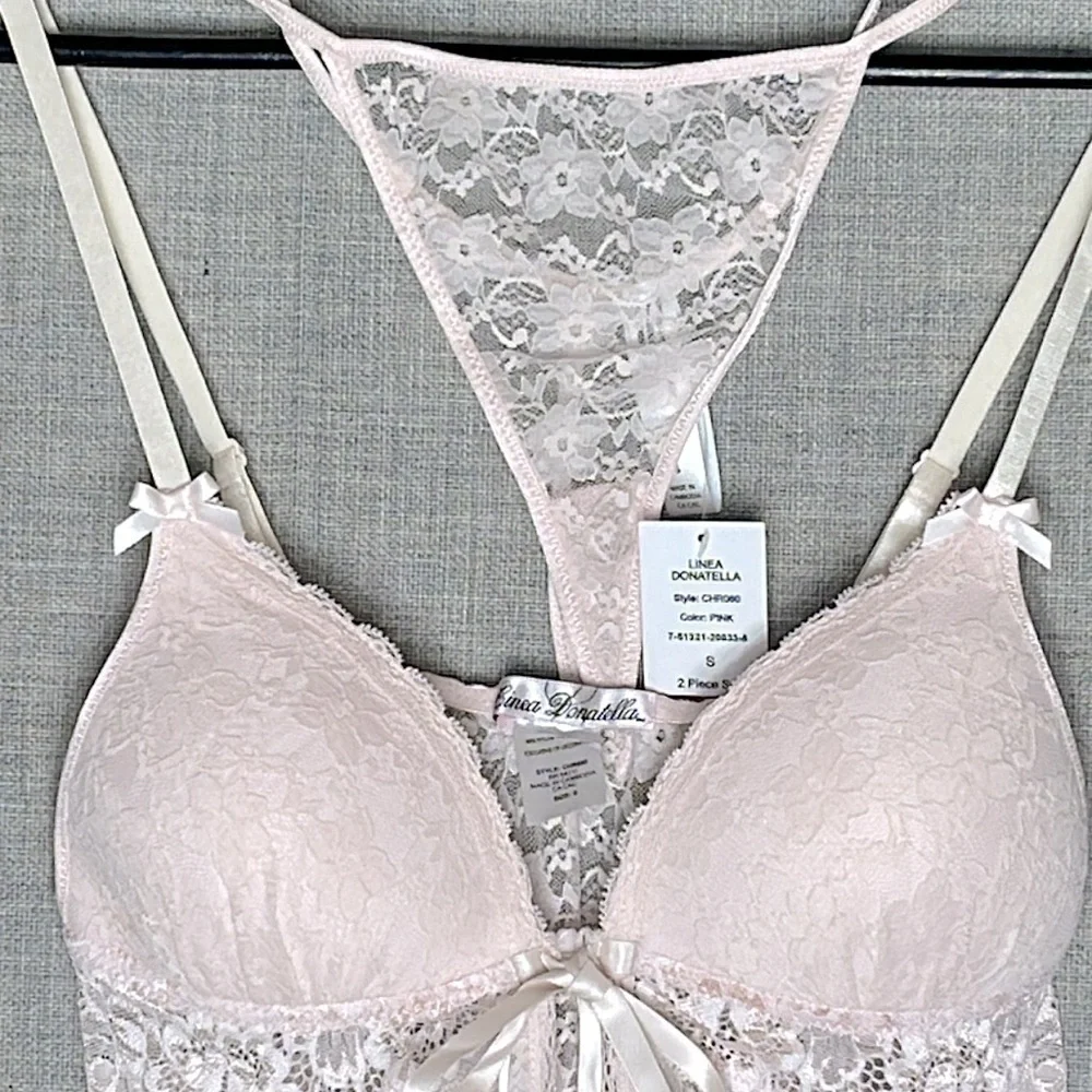 Linea Donatella Light Pink Lace Babydoll Chemise Lingerie Set Size Small New
